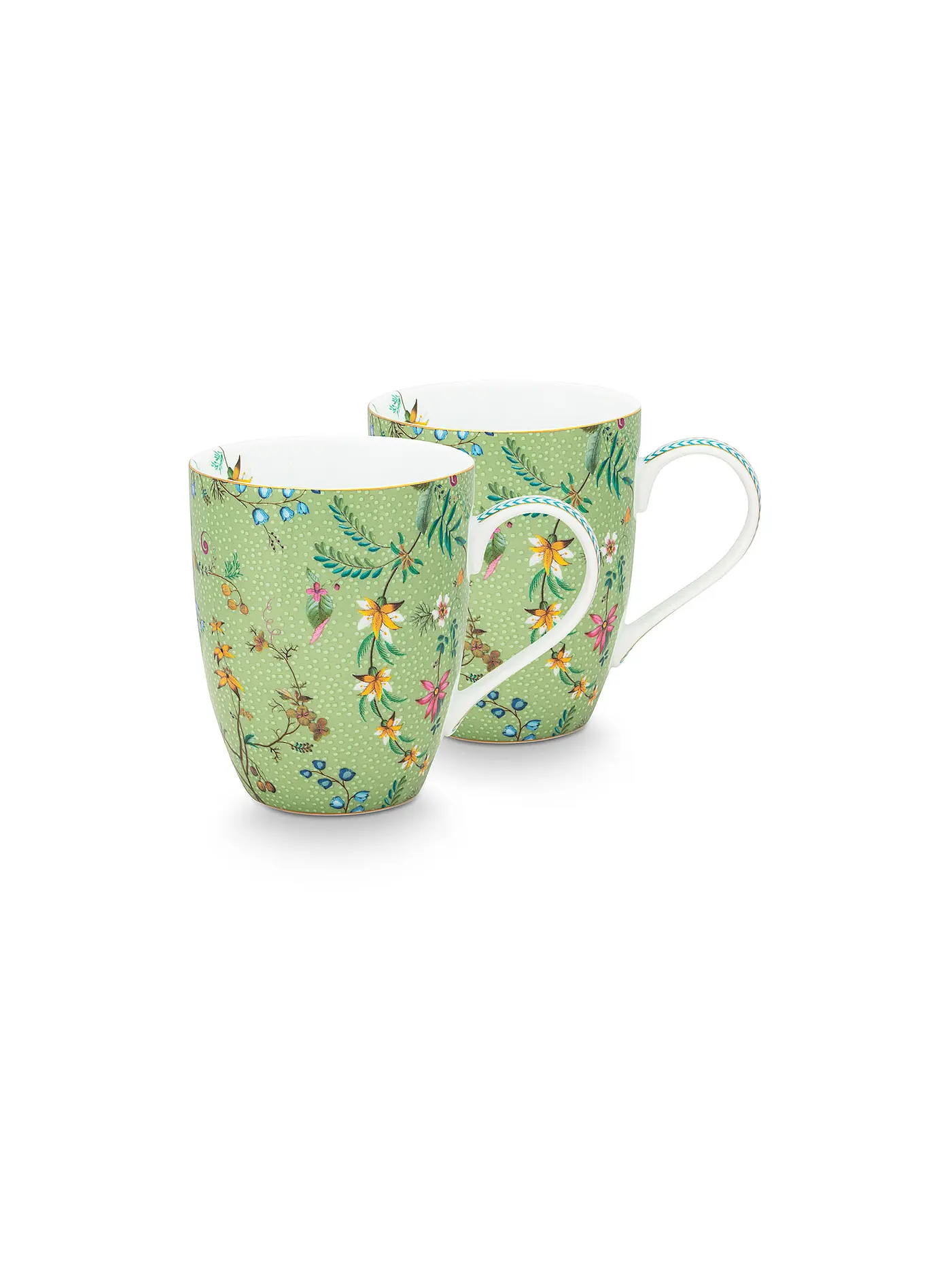 PIP STUDIO | Henkelbecher L 2er Set 350ml  Jolie Flowers Blue | hellgrün