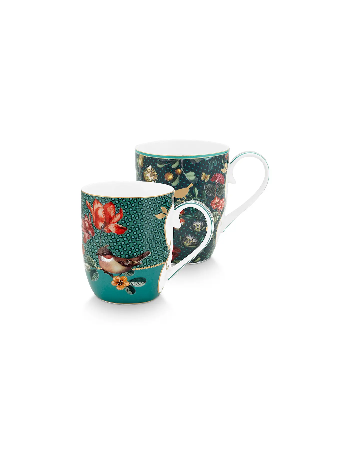 PIP STUDIO | Henkelbecher 2er Set Small 145ml WINTER WONDERLAND Bird Green | petrol