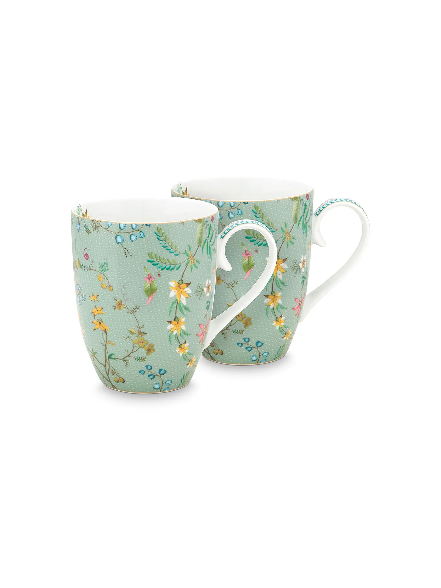 PIP STUDIO | Henkelbecher L 2er Set 350ml  Jolie Flowers Blue | türkis
