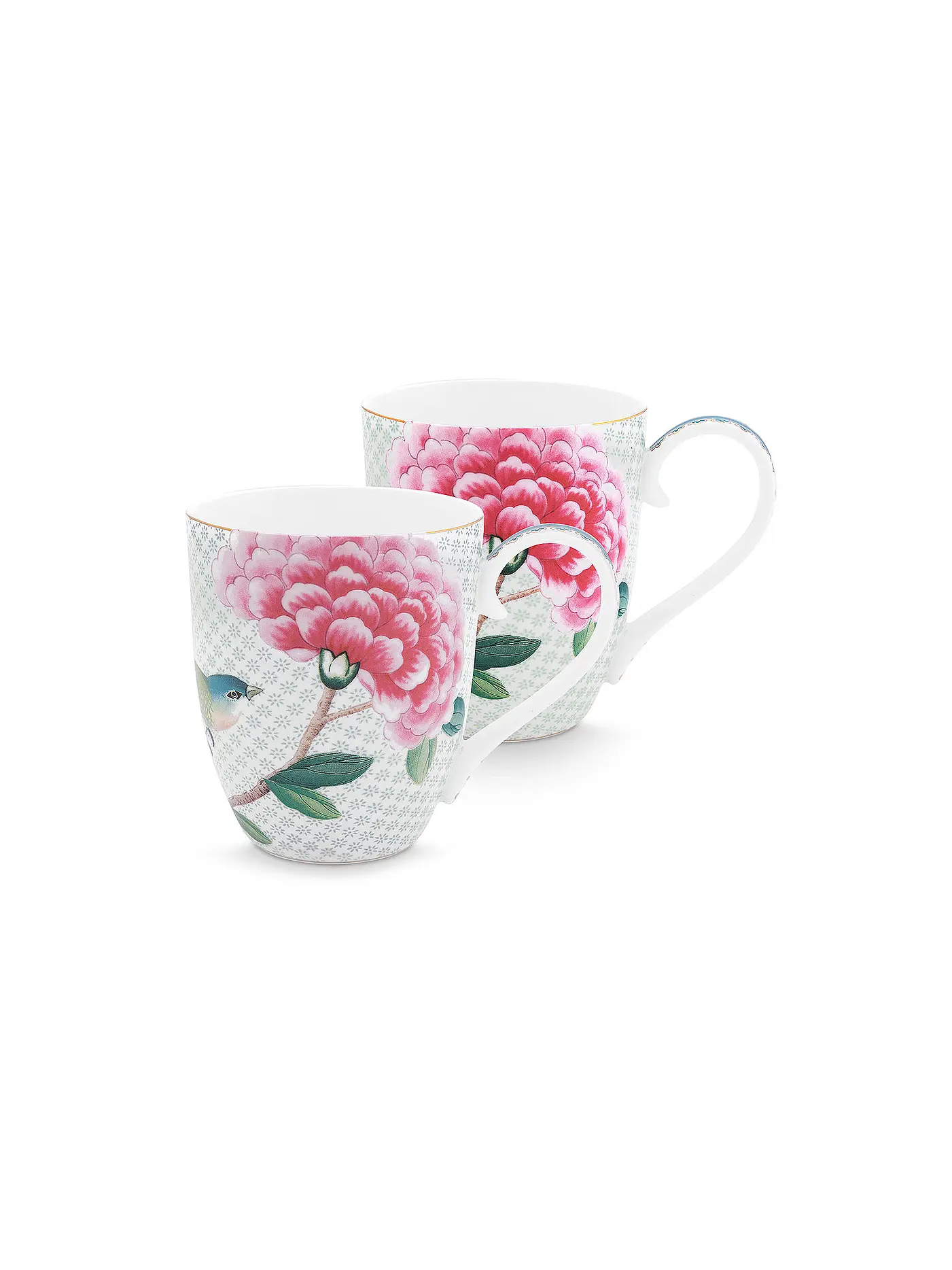 PIP STUDIO | Henkelbecher Set 2er X-Large BLUSHING BIRDS 450ml Blau  | weiss