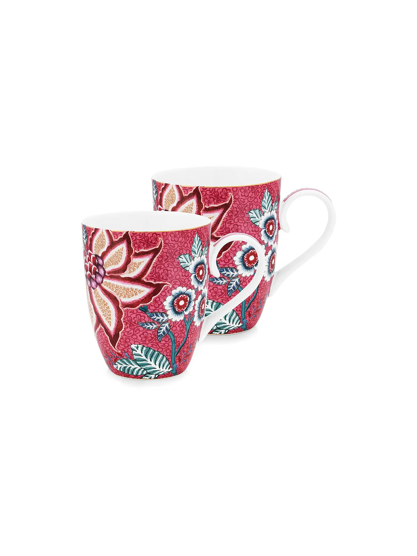 PIP STUDIO | Henkelbecher2er Set Large 350ml Flower Festival Dark Pink | beere