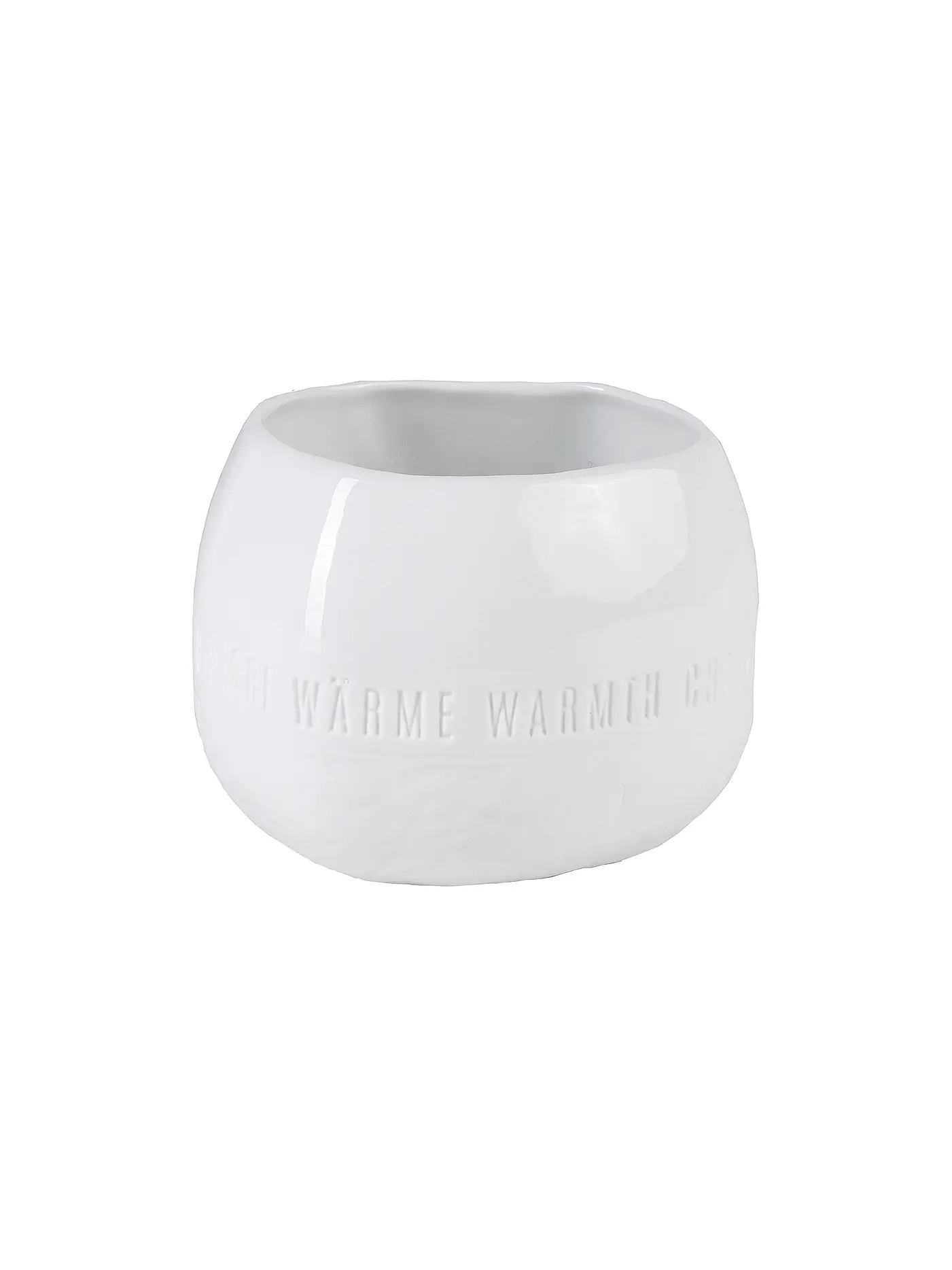 RAEDER | Freiform Teelichthalter Wärme 5-sprachig 10x9x7,2cm | weiss