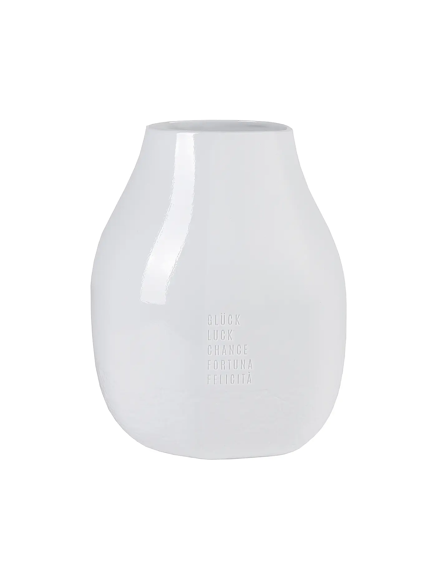 RAEDER | Freiform Vase Glück 5-sprachig 20x19x25cm | weiss