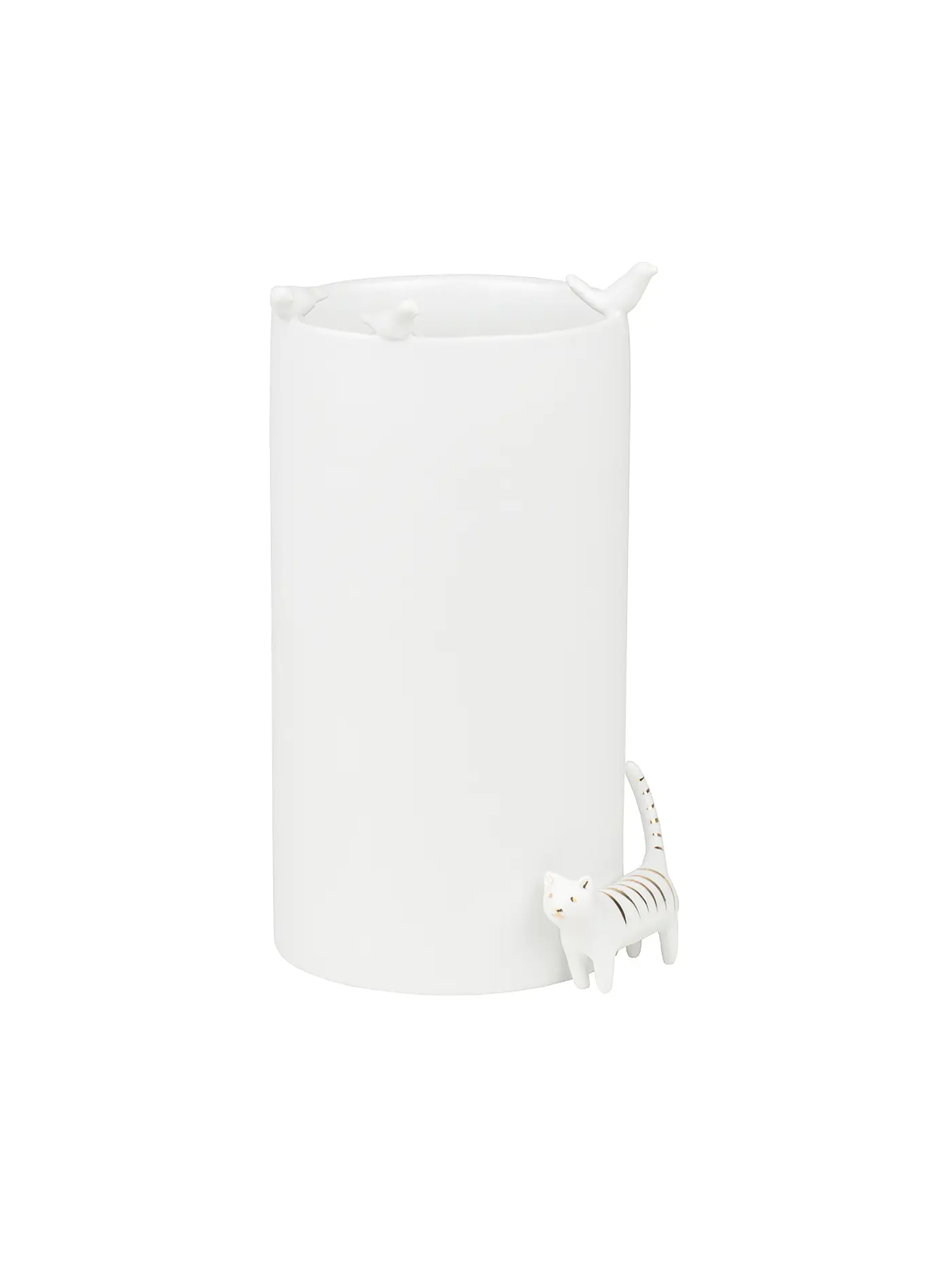 RAEDER | Vase Vogelschwarm und Katze 9x18cm | weiss
