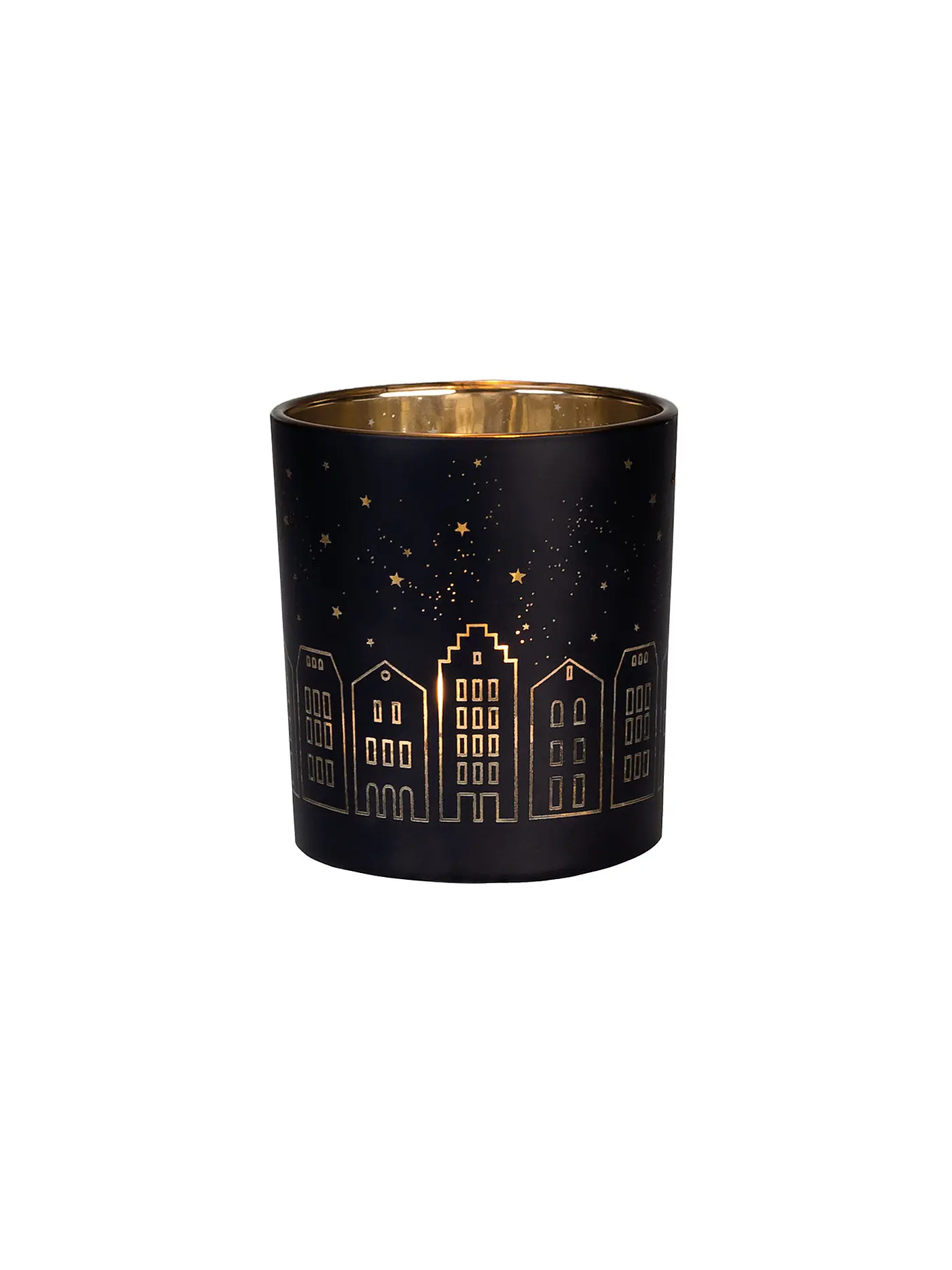 RAEDER | Weihnachts Glanzlicht Lichthäuser 7x8cm Schwarz / Gold | schwarz