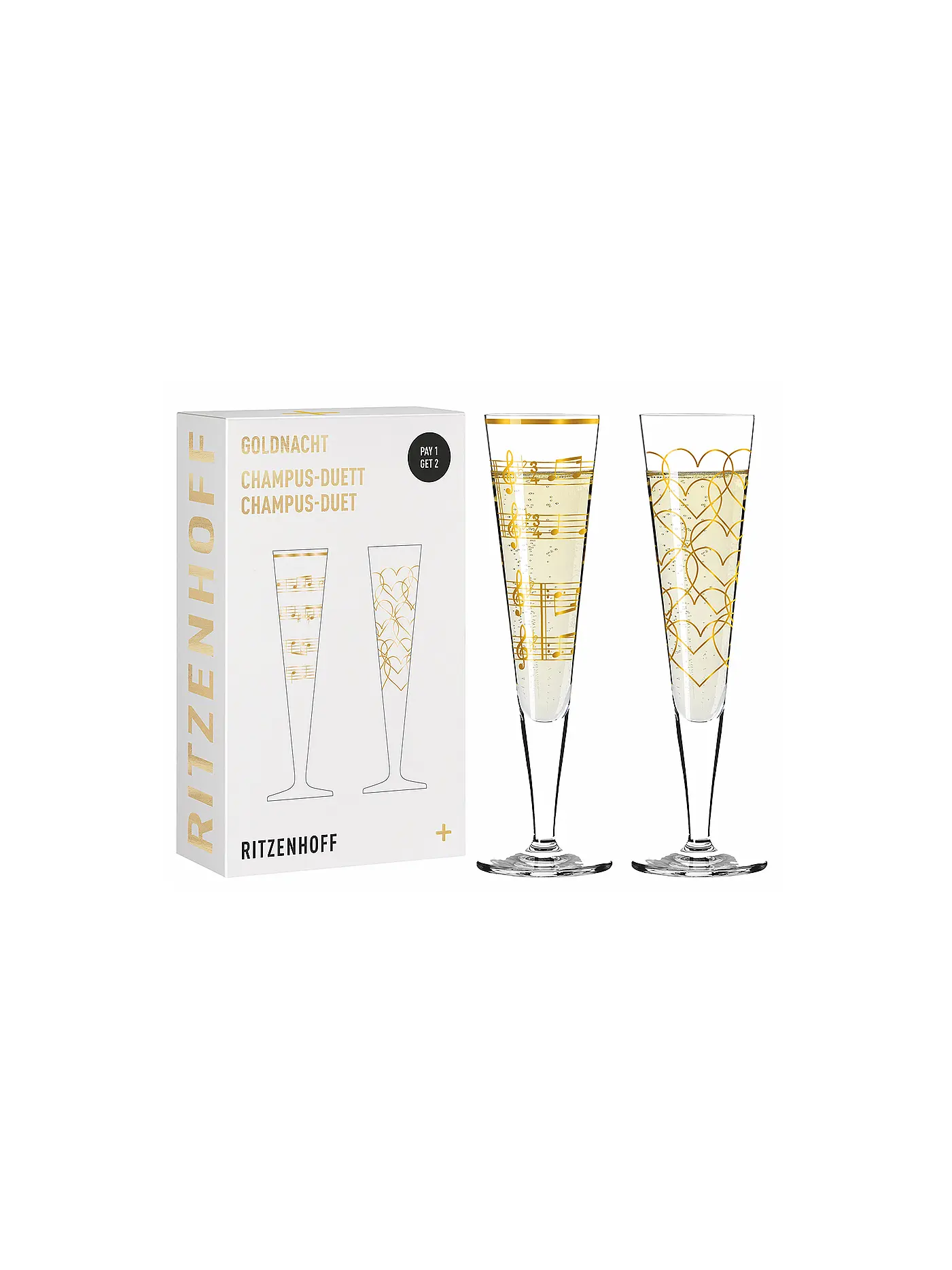 RITZENHOFF | Champagnerglas 2-er Set Goldnacht Champus #23 Nathalie Jean, Rurik Mahlberg 2023 | gold