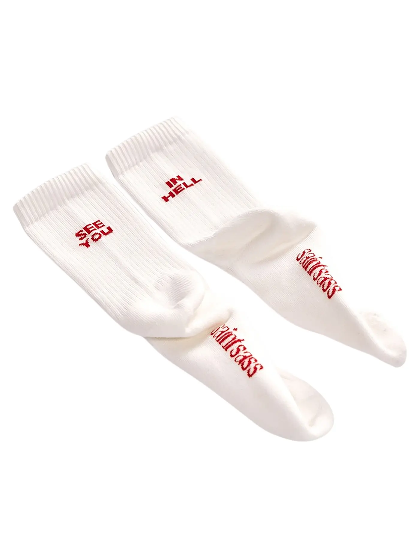 SAINT SASS | Socken SEE YOU IN HELL | weiss