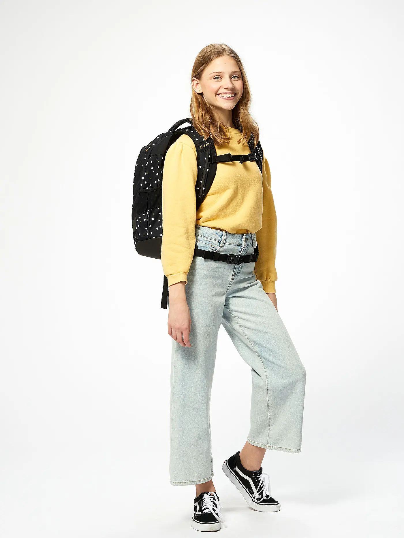 SATCH | Schulrucksack Sleek - Lazy Daisy | schwarz