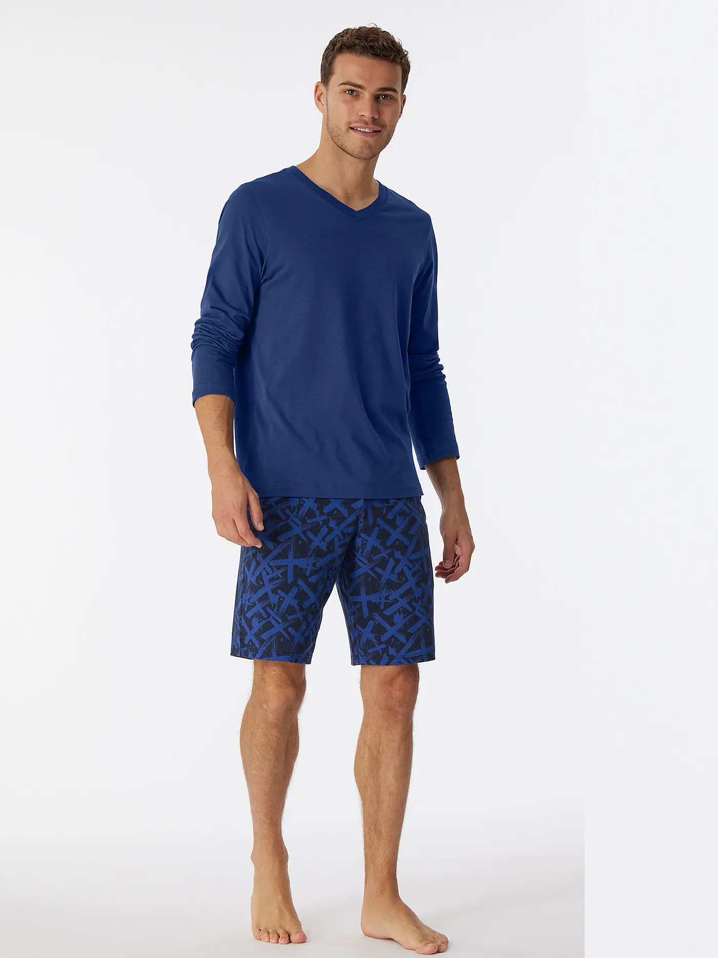 SCHIESSER | Pyjama Langarmshirt  | blau