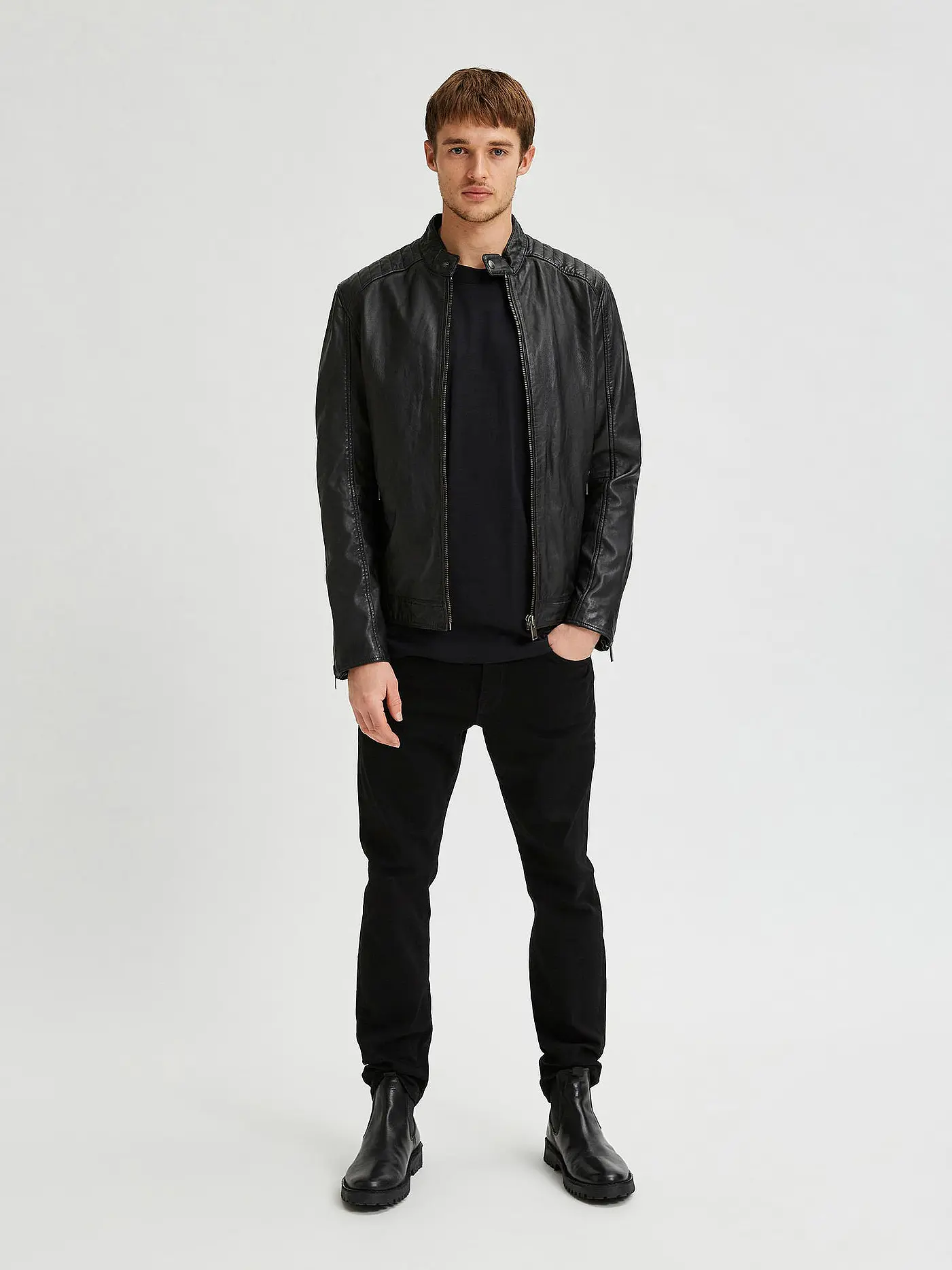 SELECTED | Lederjaccke " SLHICONIC  " | schwarz