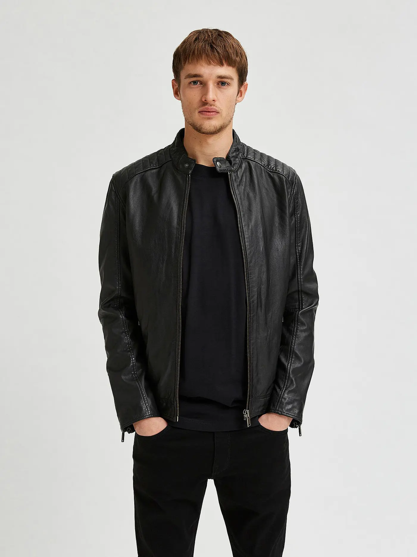 SELECTED | Lederjaccke " SLHICONIC  " | schwarz