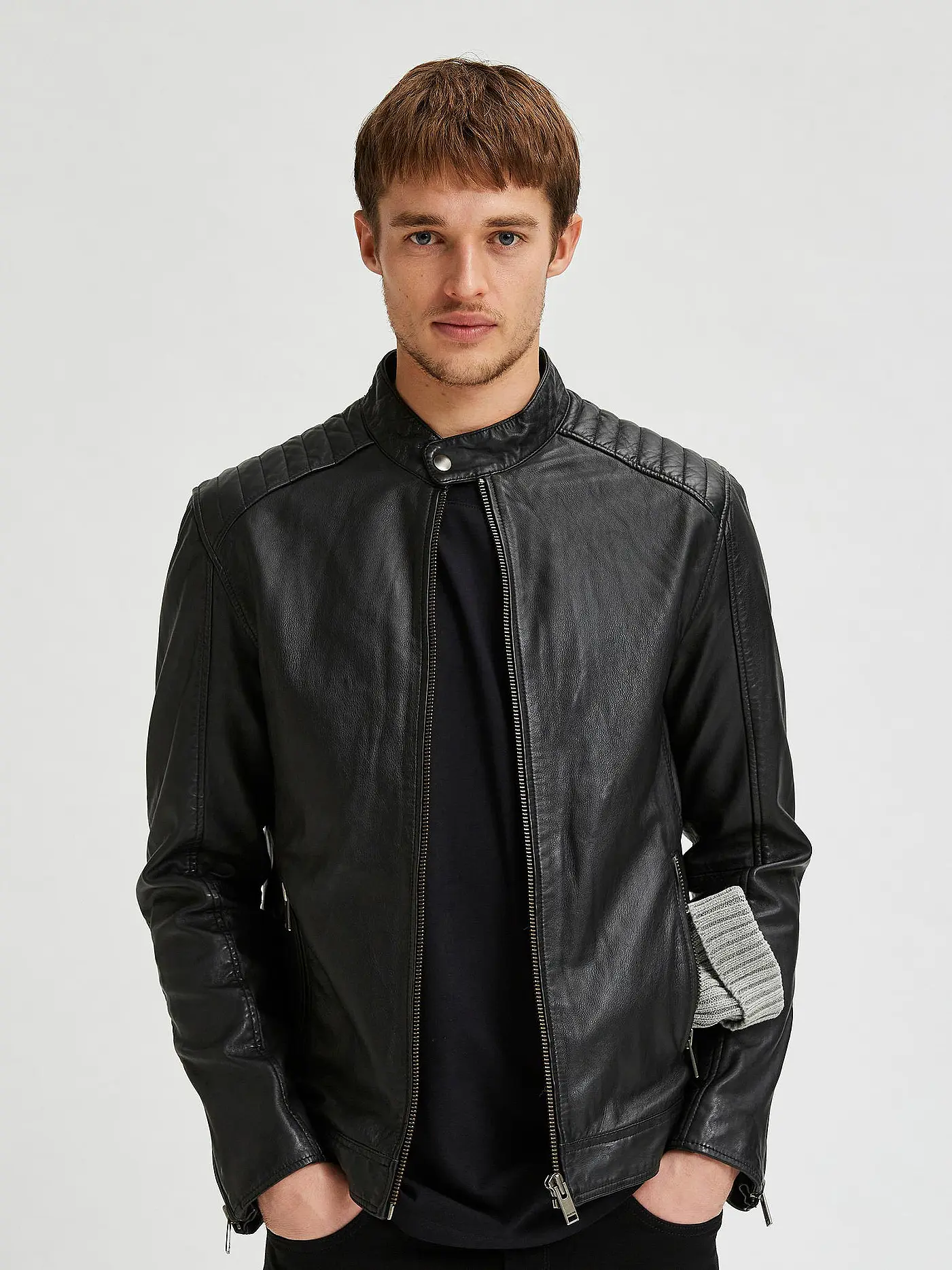 SELECTED | Lederjaccke " SLHICONIC  " | schwarz