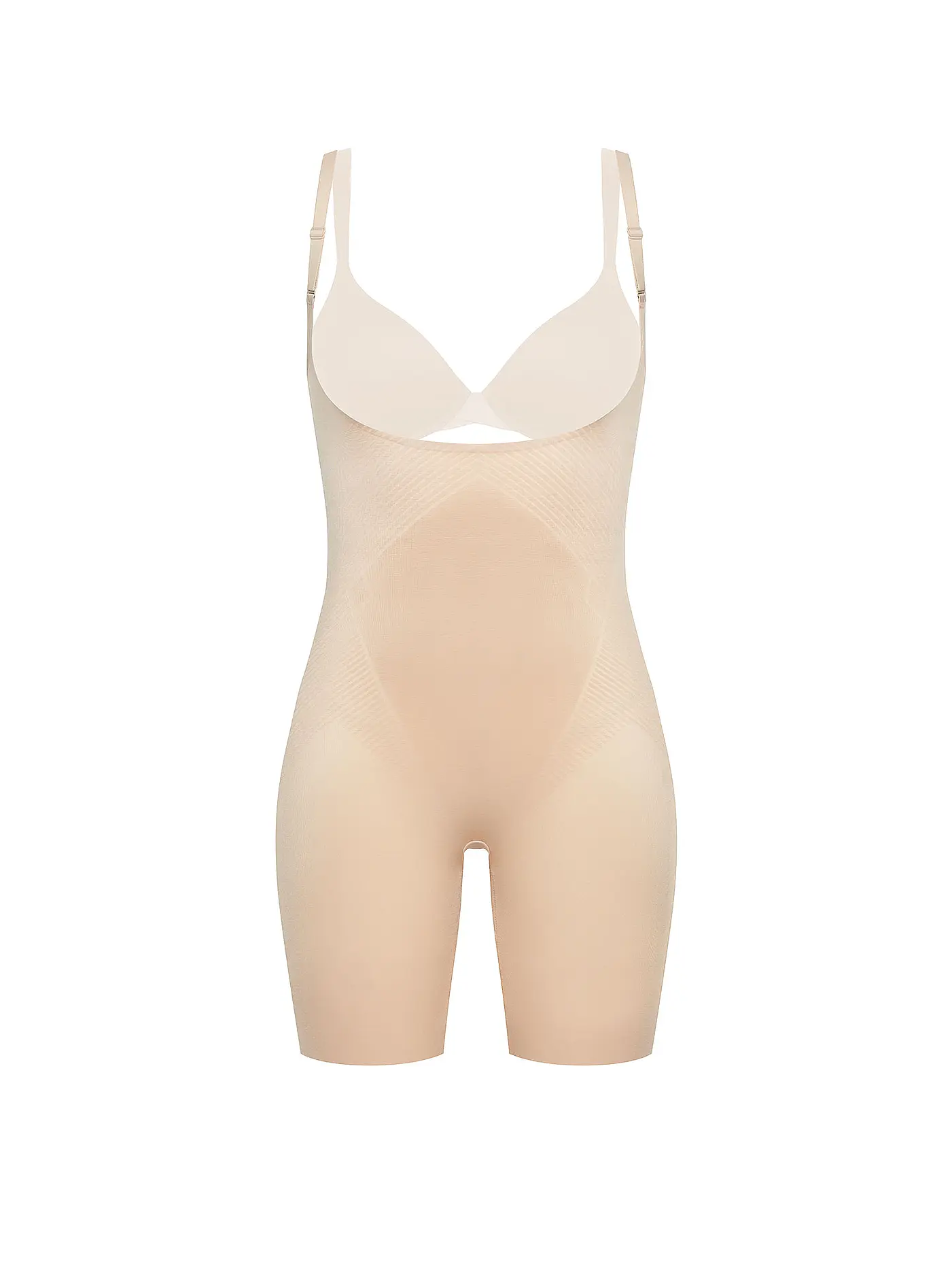 SPANX | Thinstincts® 2.0 Open-Bust Mid-Thigh Bodysuit Soft Nude | beige