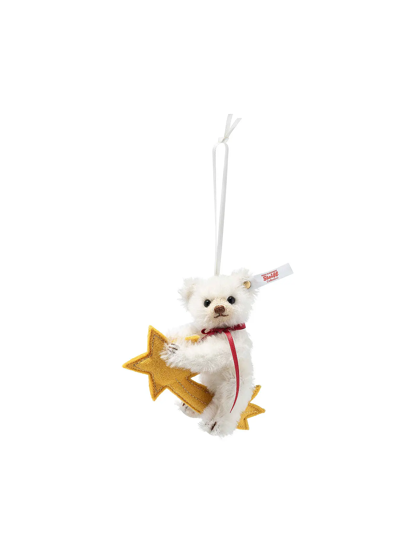 STEIFF | Teddybär Ornament auf Sternschnuppe 11cm 007248 Sammlerstück | weiss