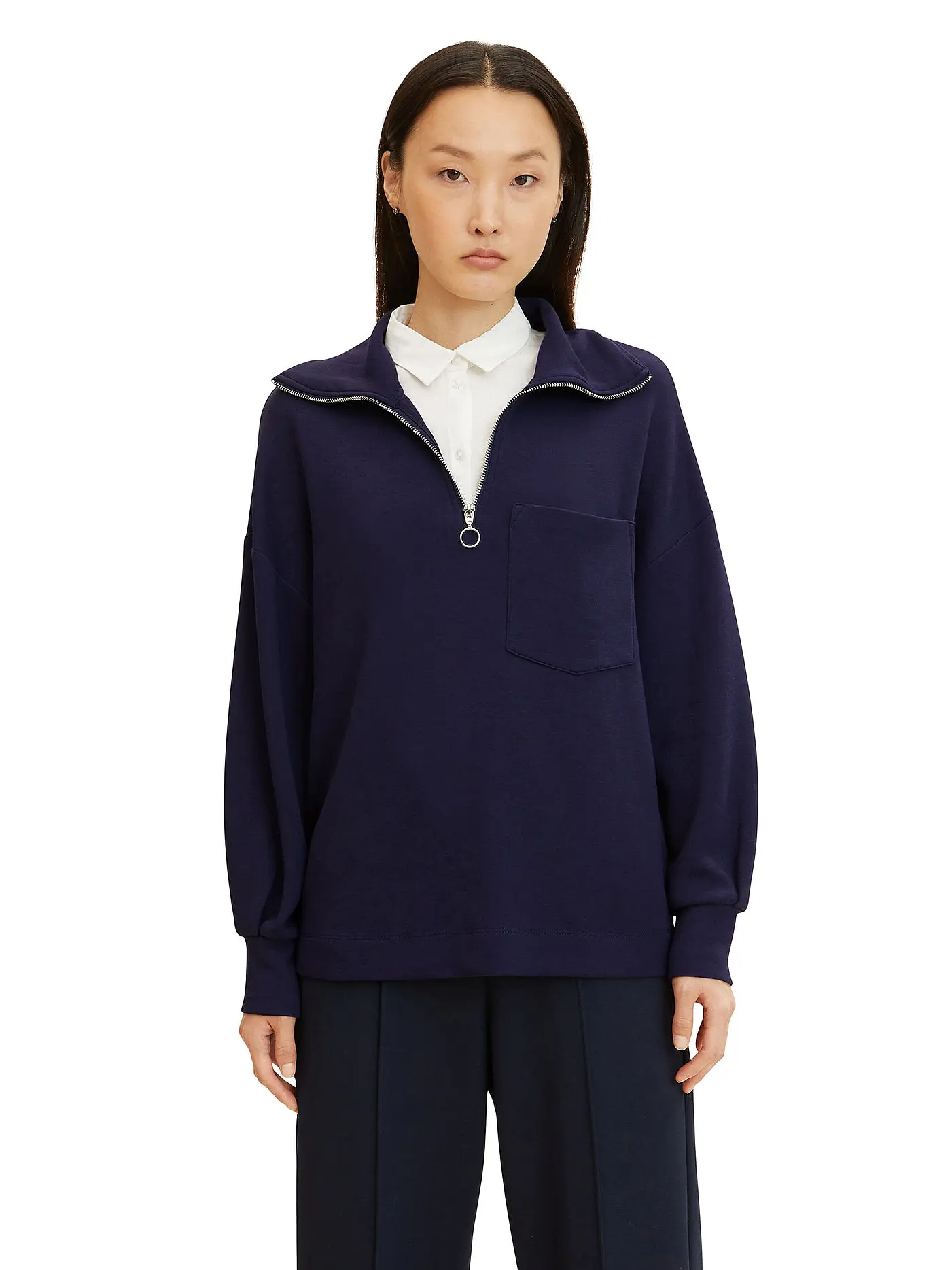 TOM TAILOR | Troyer Sweater | dunkelblau