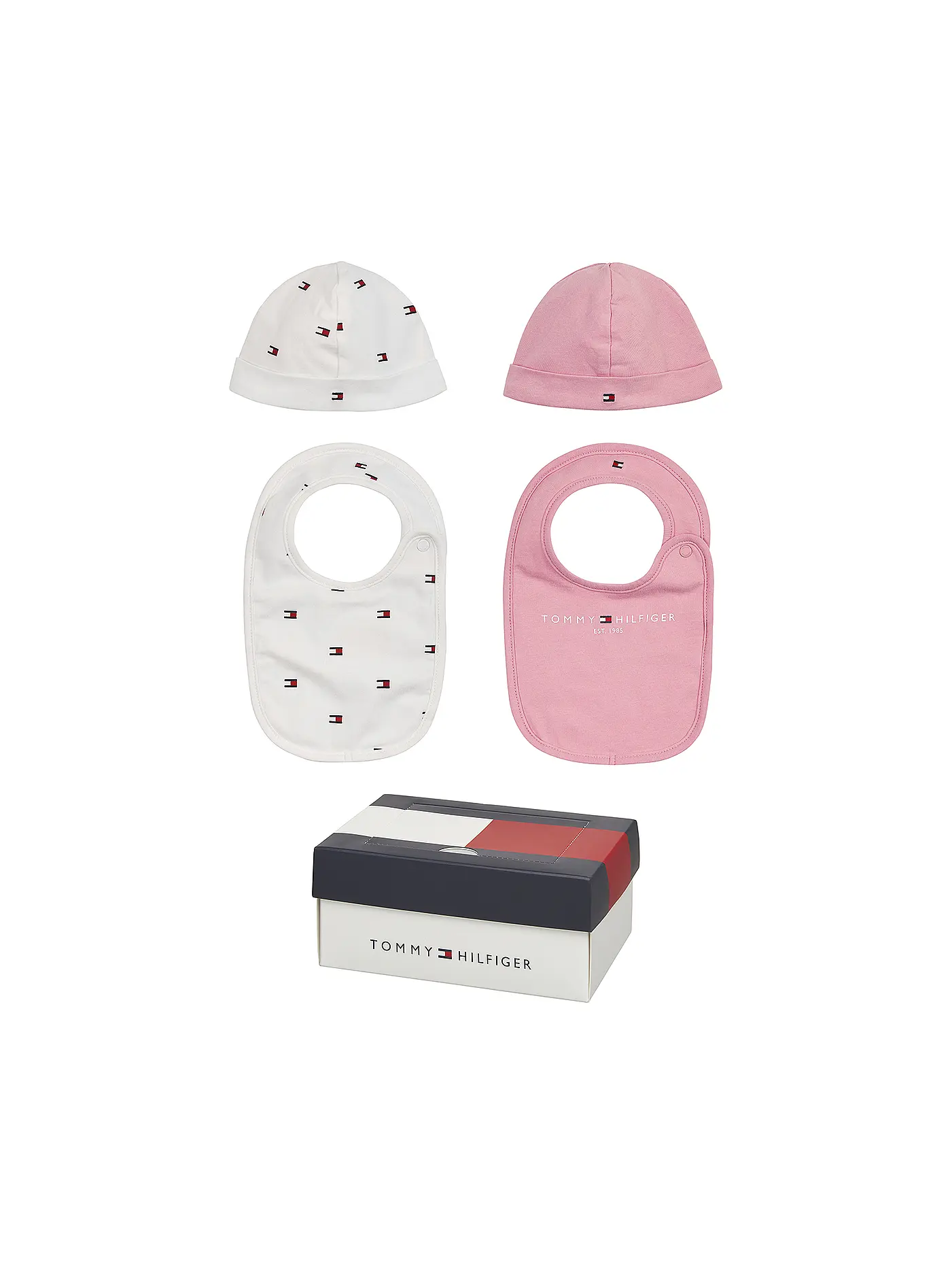 TOMMY HILFIGER | Geschenkset Baby Lätzchen und Haube 2-er Pkg. | rosa