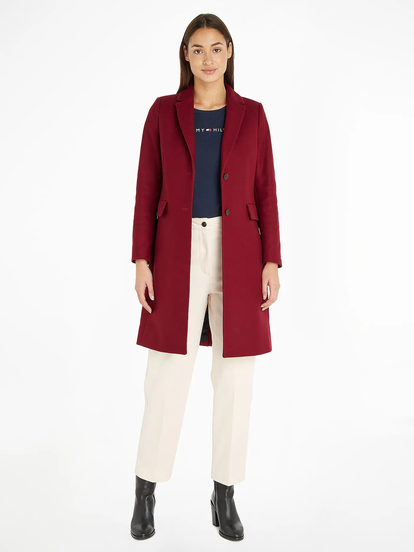 TOMMY HILFIGER | Wollmantel  | dunkelrot