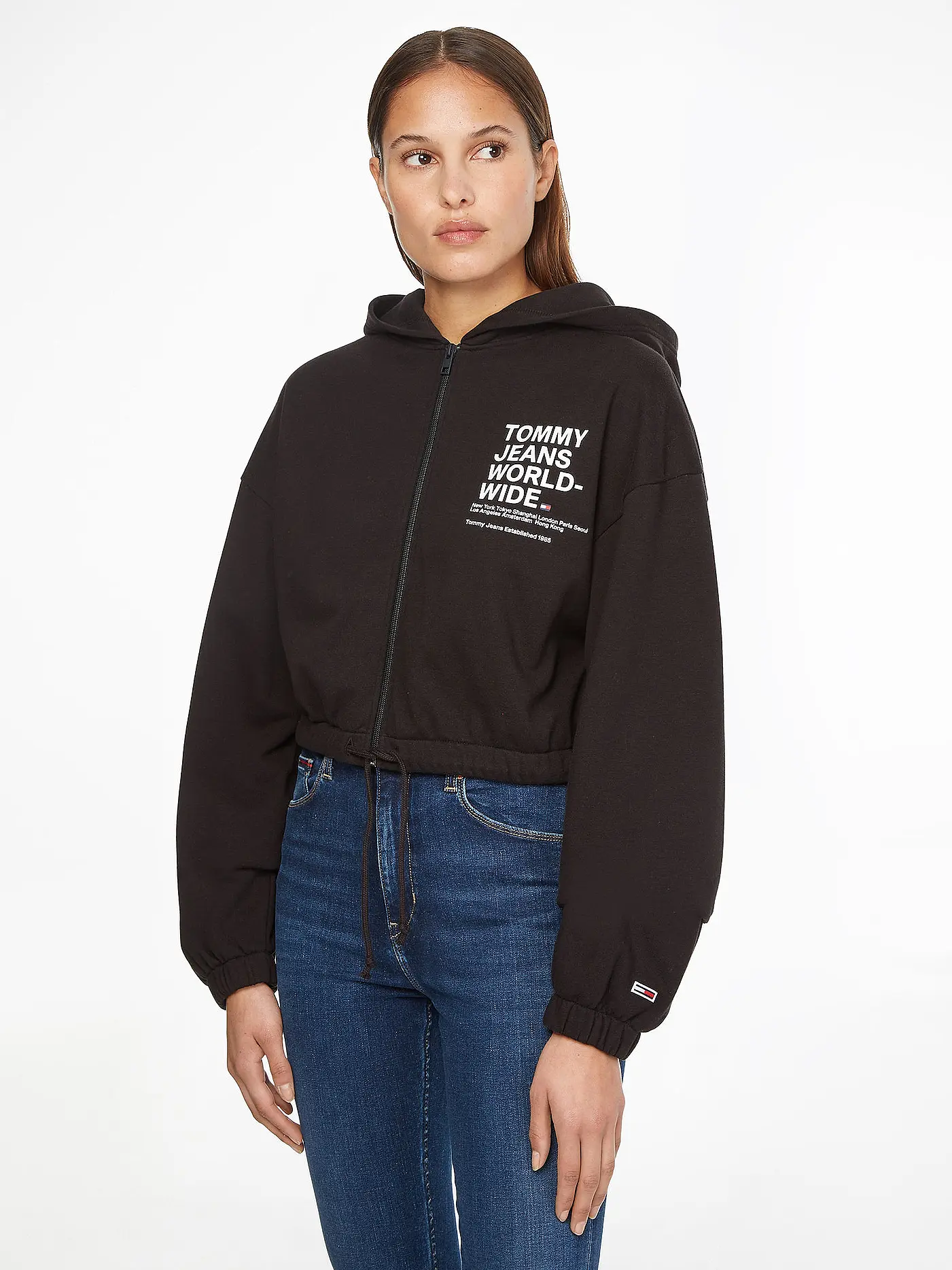 TOMMY JEANS | Kapuzensweatjacke Cropped Fit | schwarz