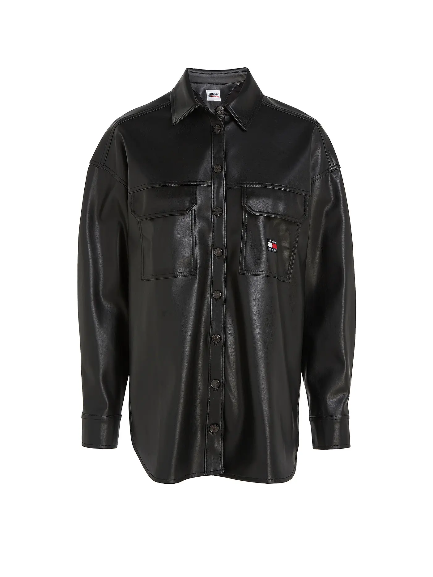 TOMMY JEANS | Overshirt in Lederoptik | schwarz