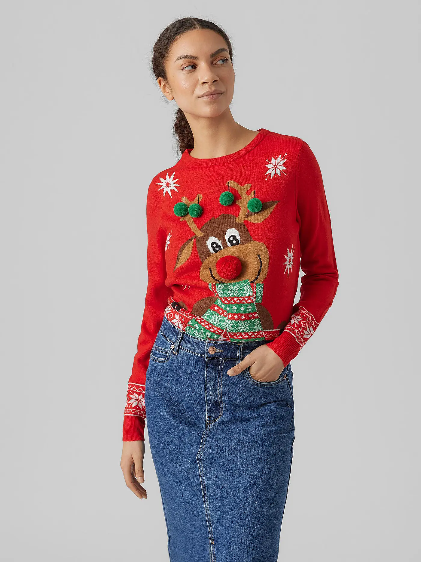 VERO MODA | Pullover VMNEWFROSTYDEER | rot