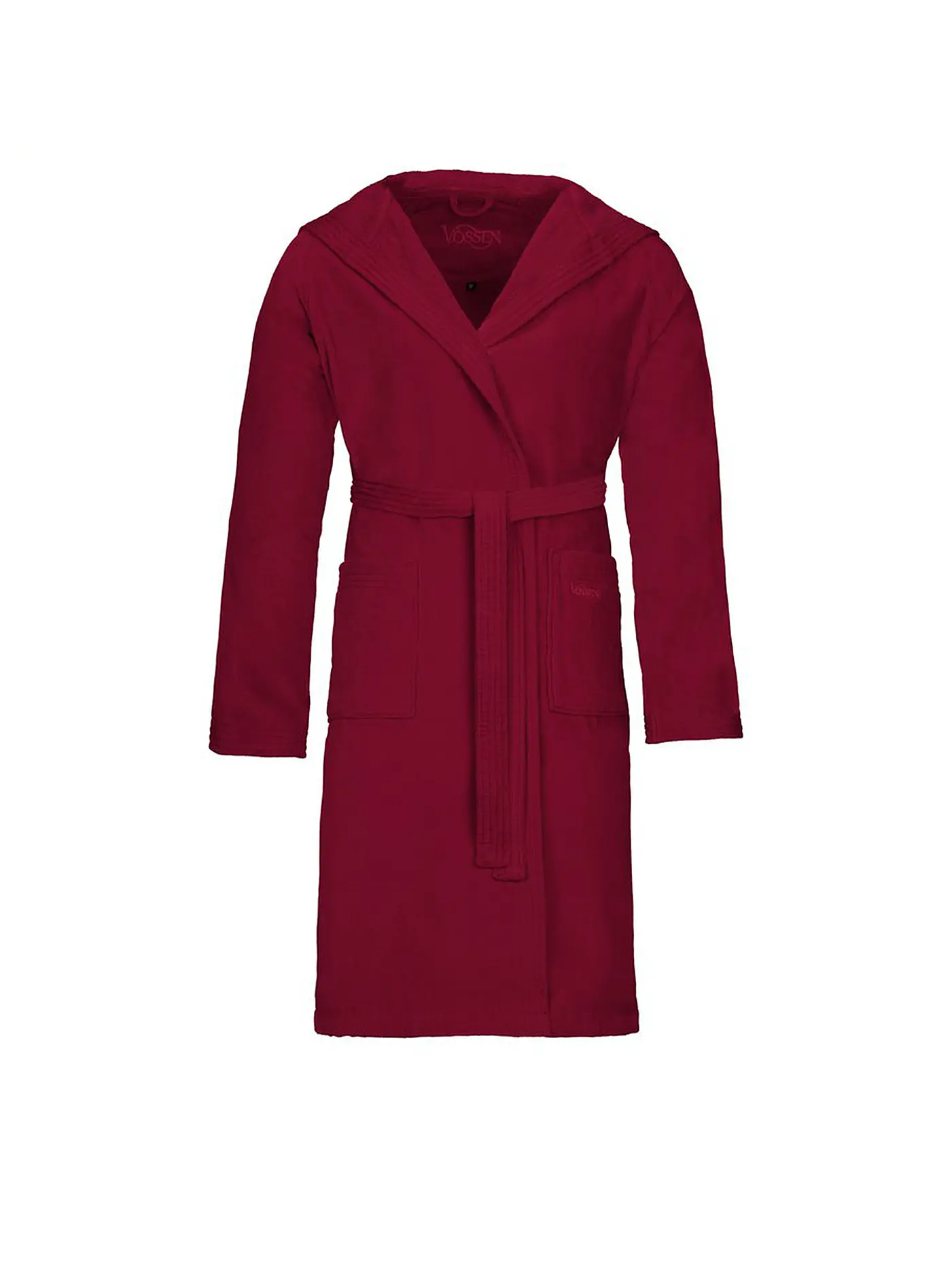 VOSSEN | Unisex-Velours-Bademantel "Texas" (Rubin) | rot